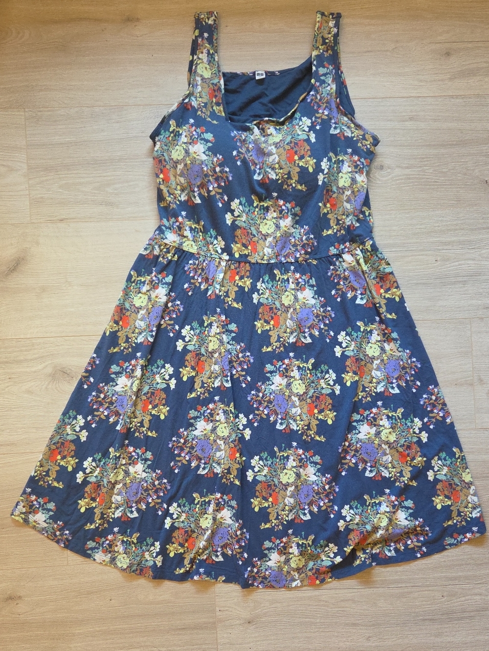 UNIQLO Floral Midi Dress XXL Jersey Knit Pullover in Denim Blue